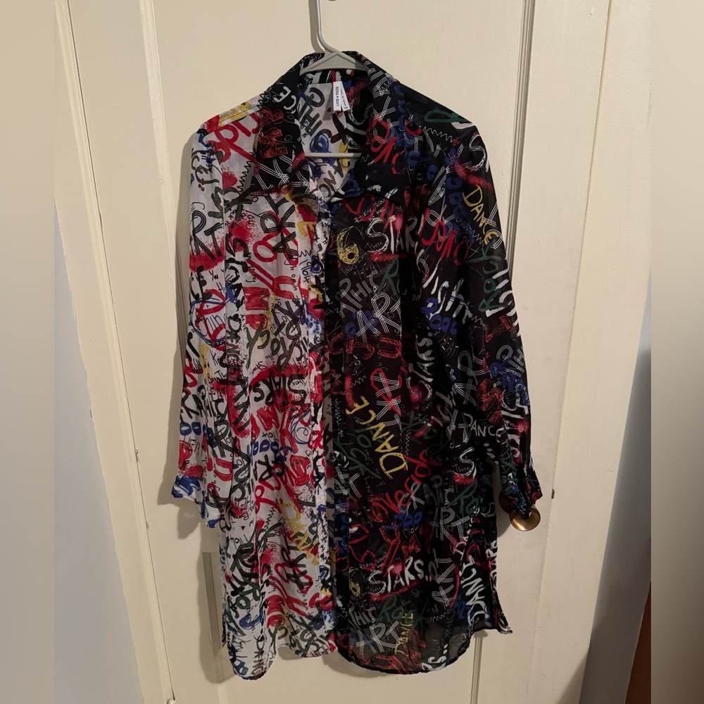 Live 4 Truth 1X Button Up Sheer Graffiti Shirt